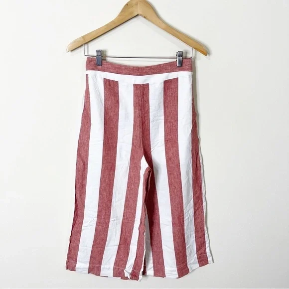 Madewell Linen Huston Pull-On Crop Pants in Bold Stripe Size Small - Picture 2 of 7